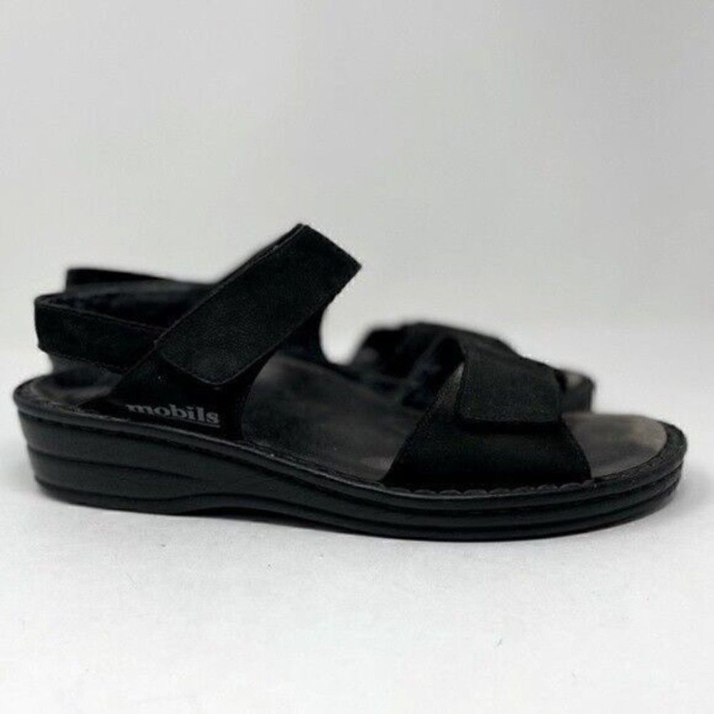 Mephisto Mobils black suede leather sandals womans US12 EU42 BoxG